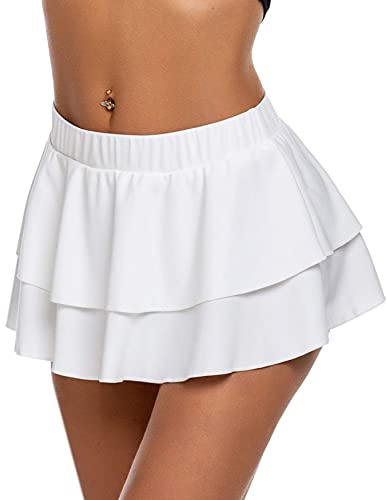 Avidlove Mini Skirts for Women Flirty Double Layered Ruffle Mini Skirt(White,L)