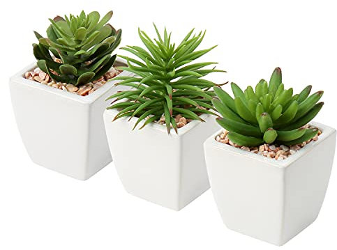 Oairse 3er Set Kunstpflanze Künstliche Sukkulente im Keramiktopf, Sukkulenten künstlichen Mini Topfpflanzen künstliche Pflanzen für Badezimmer Regal Küche Terrasse, Höhe11.5cm