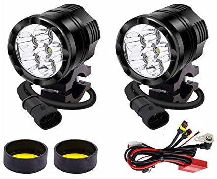 YnGia Fendinebbia a LED per Moto Con Cablaggio - 2PCS 60W Luci Ausiliari 12V 24V Faro di Guida Con Lente Gialla per Scooter Auto Camion ATV SUV Barca