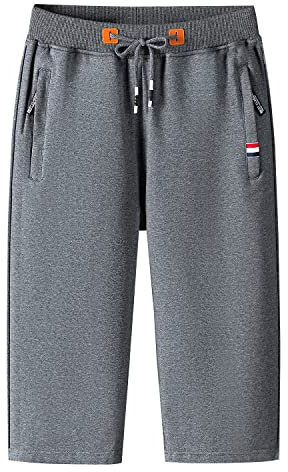 KTWOLEN Herrshorts sommar löparshorts elastisk midja utomhussport joggingbyxor caprishorts jogging svettshorts med blixtlåsfickor, Mörkgrått, XL