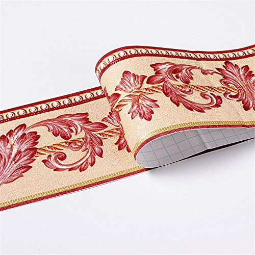 GouieRylin Greche Adesivo Per Pareti Bordo Decorazione Autoadesiva Rimovibile Per Cucina Bagno Piastrelle Adesivo Per Pareti Autoadesiva Foglia di ranuncolo rosso 10.6cm X 500CM