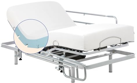 Geriafy – Pack Cama Articulada Reforzada con colchón viscoelástico de 20 cm Tencel, Tejido fresco y suave, Barandillas abatibles (90x190 cm, Mando inalámbrico)