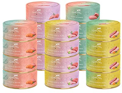 TERRA FELIS Pacchetto gourmet Famousse cibo umido multiprotein, 20 x 80 g, cibo per gatti di alta qualità in 100% alimentare di tutte le materie prime, prodotto in Baviera, senza cereali, mangime