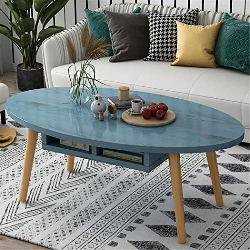 YXDFG Ovaler Couchtisch,Nordic Apartment Holz Beistelltisch,Kreativer Couchtisch Mit Offenen Schubladen,Einfaches Design Möbel Teetisch Akzent Beistelltisch Sofatisch,Blau,100×50×43cm