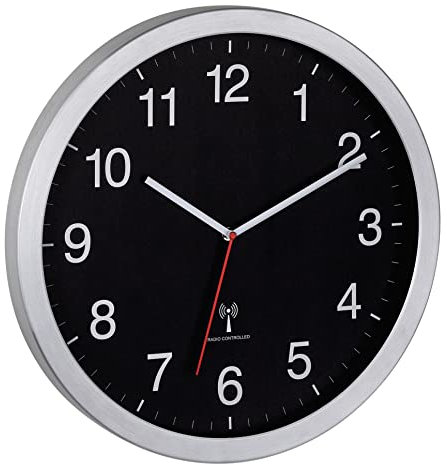 TFA Dostmann Wanduhr XL, 60.3545.01, analoge Funk Uhr, gut ablesbar, mit Sekundenzeiger, schwarz Silber, (L) 400 x (B) 50 x (H) 400 mm