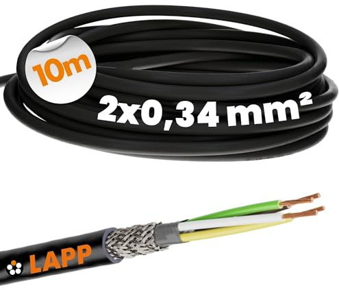 Lapp 1030495 Câble de commande blindé LiYCY 2 x 0,34 mm² I Résistant aux UV I Câble de signal 2 fils I Câble de données pour l'extérieur I Câble de connexion LED Noir 10 m