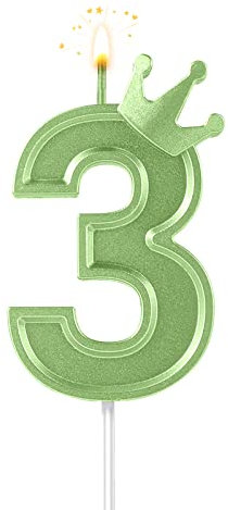 7,6cm Geburtstag Nummer Kerzen, 3D Zahlen Geburtstagskerzen mit Krone Geburtstagskerzen für Torte Zahlen Kuchenzahlenkerzen für Geburtstag Jahrestag Partys (Grün; 3)