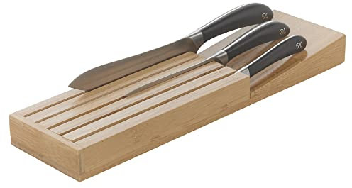5-Slot Wooden Bamboo Multiple Knife Holder Kitchen Countertop Drawer Organiser Block Rack (Knives Not Included)