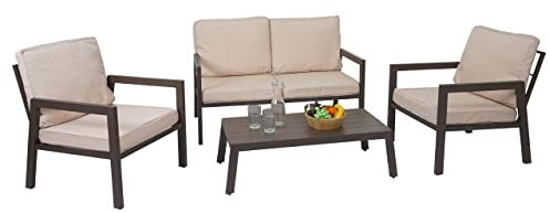Garnitur HWC-L64, Gartenlounge Gartengarnitur Lounge-Set Sitzgruppe Sofa, Metall - Polster Creme-weiß