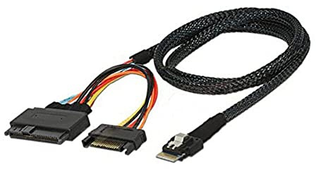 Mini Slim line SAS SFF-8654 4I 38P to SAS 8639 U.2 adapterkabel med SATA15P (0,8 m, svart)