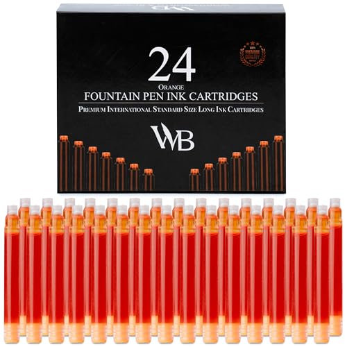 Wordsworth & Black 24 Pack Fountain Pen Ink Refills - Set of 24 Orange Ink Cartridges - International Standard Long Size - Length APPR 2.3 - Base Diameter APPR 0.24 - Disposable and Generic