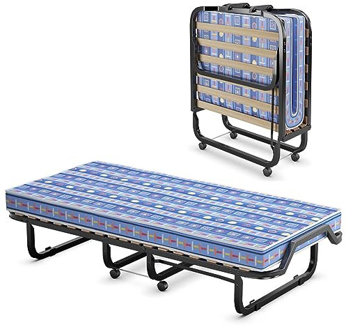 GOPLUS Klappbett für 1 Person, 80 x 200 cm, Klappbett für Erwachsene mit Memory-Schaum-Matratze 10 cm, orthopädisch, Belastung 120 kg, klappbares Bett für 1 Person für Gäste und Othopädische (blau)
