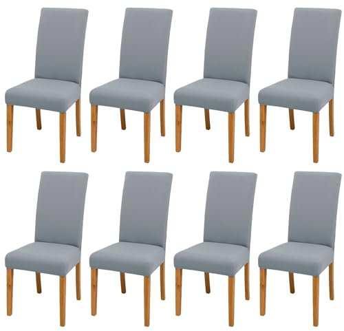Stuhlhussen 8er Set, Stretch Stuhlhussen, Schwingstühle Stretch Stuhlüberzug, Elastische Stuhlbezug Hussen, Elastische Moderne Husse für Esszimmer Stuhl Hochzeit Partys Bankett(Hellgrau)