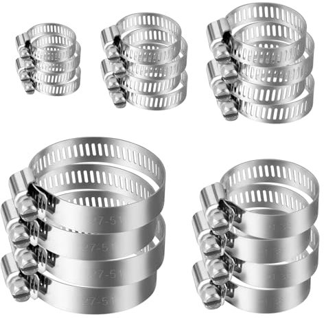 flintronic Abrazaderas de Acero Inoxidable, 20 Piezas brazaderas de Manguera de Acero Inoxidable, 6-51mm Ajustable Metalicas Kit de Abrazaderas de Tubería para Fijacción Mangueras y Tubería de Agua