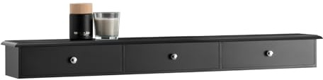 SoBuy Floating Shelf 94cm Wide with 3 Drawers for Bedroom & Living Room | Modern Wall Mounted Shelf with Metal Handle, Space-Saving Wall Organiser for Hallway, Black, W94 x D15 x H10cm, FRG43-L-SCH