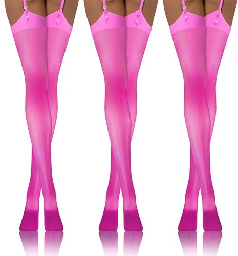sesto senso 3 paia Donna Calze Giarrettiera 20 DEN Fantasie con cuciturePDP_02 3/4 M-L Rosa fluo