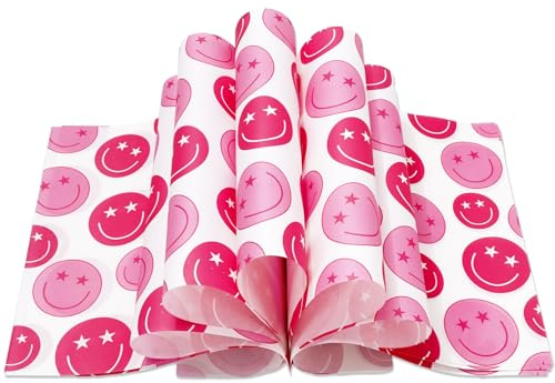 JarThenaAMCS 150pcs Preppy Wax Paper Pink Smile Face Deli Paper Sandwich Wrap, 9.8 x 8.3 Inch