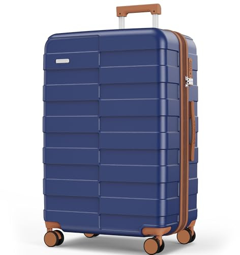 Vipbox Koffer Hartschale Groß 75cm (3 Jahre VIP-Service) Erweiterbar Leicht Polycarbonat Reisekoffer Ultra-Langlebige Trolley Handgepäck Große Kapazität mit 4 Rollen und TSA Schloss, Klassisches Blau