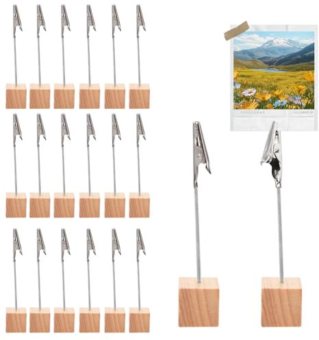 JOYIAL Portafotos de madera con pinzas, soporte para tarjetas postales, 20 unidades, soporte para fotos, soporte para notas, soporte para fotos con pinzas, soporte de madera para decoración del hogar,