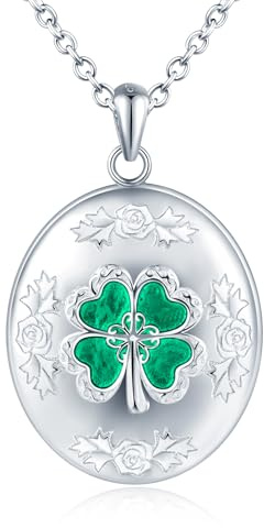 CPSLOVE Colliers photos en argent 925 pour femme, Médaillon créatif, Pendentif trèfle à quatre feuilles vert, Bijoux fantaisie