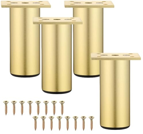 Lot de 4 pieds de meubles, 150 mm, réglables en alliage d'aluminium, pour meubles, meubles de bureau, canapé, métal (doré, 15 cm)