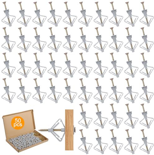 vsshe Ancrages pour Cloisons Sèches, Ancrages Diamant pour Cloisons Sèches, Ancrages Métalliques, Ancrages pour Murs Creux Kit D'ancrages à Vis pour Cloisons Sèches (Plastique, 50 Pièces)
