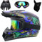 Motorradhelm, DOT-Zertifizierter Integralhelm für Dirtbikes, für Kinder, Jugendliche und Erwachsene, Motocross-Helm Mit Maske, Schutzbrille und Handschuhen(Blue claw,S(52-53cm))