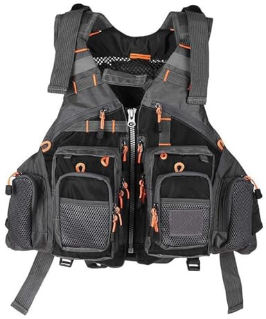 Gilet da Pesca con Cintura Regolabile e Cerniera, Giacca con Tasche, Gilet da Pesca e Caccia for Sport Acquatici, Kayak(Black)