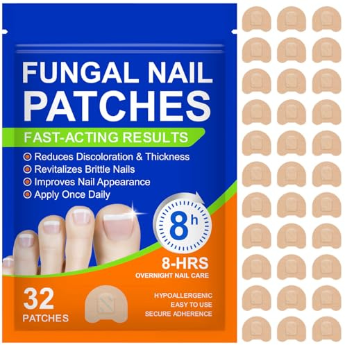Fungal Nail Patches 32 Pcs,Parches para Hongos Uñas Pies,Tratamiento Hongos Uñas Pies para Hongos en Uñas de Pies y Manos,Nail Repair Patch para Uñas Dañadas,Amarillas y Engrosadas,Reparación Nocturna
