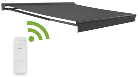 ZEBRA insect screens Elektrische Kassettenmarkise 'Expert' Gelenkarmmarkise Markise Sonnenschutz, komplett vormontiert mit Fernbedienung und Wind-Sonnen-Sensor, Größe 3 x 2.5 m, anthrazit
