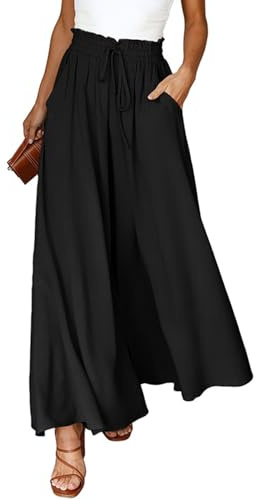 CMTOP Pantalon Femme Elegant Fluide Eté Elastique Taille Haute Pantalons Décontracté Léger Pantalon à Jambes Larges Le Travail and Le Bureau avec Poches