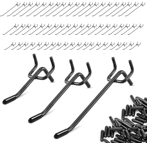 YAXIAO 60 Piezas Ganchos para Panel Perforado 5.5×2.5/10.5×2.5/15.5×2.5cm Ganchos para Tablero con Agujeros Gancho Pared para Estantes Tiendas Cocina y Organización Paneles de Herramientas