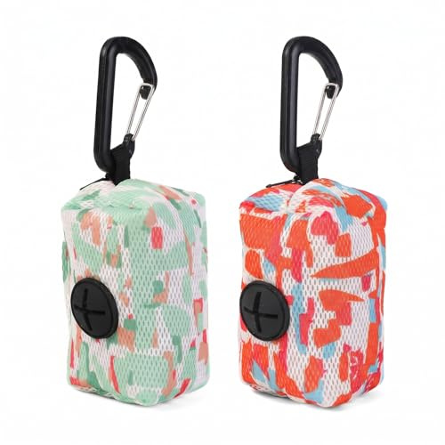 2 Piezas Porta Bolsas Caca Perro, Dispensador Bolsas Caca Perro Portátil con Hebilla para Correa, Soporte para Bolsas de Excrementos Mascotas Accesorios de Paseo y Entrenamiento, Naranja y Verde