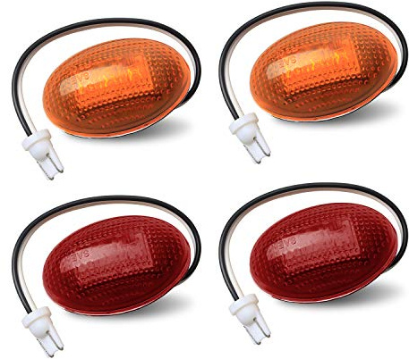 HERCOO LED Dually Bed Fender Side Marker Lights Front Rear Lamps Compatible with Ford 1999-2010 F350 F450 F550 Super Duty, Amber & Red