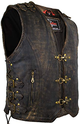 MDM Gilet Moto Uomo In Pelle Vera - Gilet Pelle Uomo - Smanicato Moto - Giubbotto Biker O Giacca Pelle Senza Maniche (IT, Testo, M, Regular, Regular, Marrone Vintage)