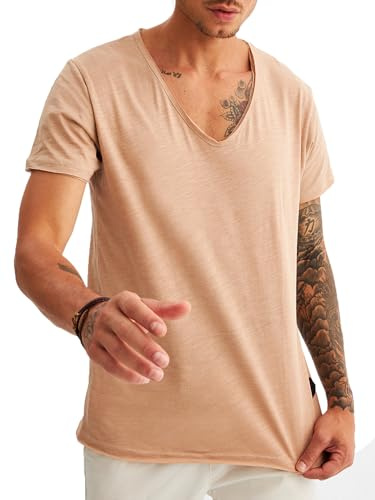 Leif Nelson T-shirt ample T-shirt et avec col en V profond Basic ln6280LN6280