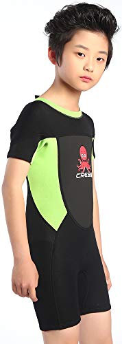 Cressi Unisex-Baby Smoby Shorty Wetsuit Neoprenanzug 2 mm für Kinder, Schwarz/Grüner Fluo, 9/10 Jahre
