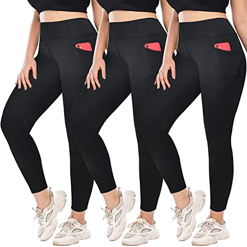 FULLSOFT 3 Pack Black Leggings for Women Non See Through-High Waisted Tummy Control Workout Clothes for Women Running Yoga Butt Lifting Plus Size Spandex Tights Pants(3 Pack Black,Large-X-Large)