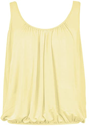 Love My Fashions® Women’s Vest Top Sleeveless Round Scoop Neck Tank Bubble Hem Straps Summer Vest Tops for Women UK Lemon