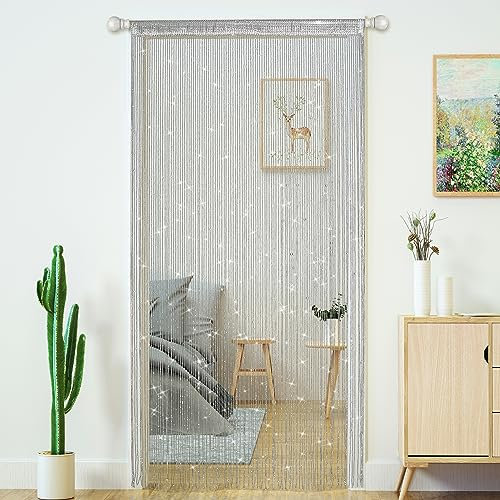 Dörrgardiner vardagsrum avdelare, sovrum dörröppning hängande hippie paljett dekor frans gardin garderob fönster väggpaneler kök festdekorationer tofs integritet skärm boho (silver, 2 st)
