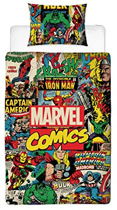 Character World Disney Official Marvel Avengers Single Kids Duvet Cover Set | Reversible 2 Sided Bedding Including Matching Pillow Case | Comics Design Brands Single Bed Set