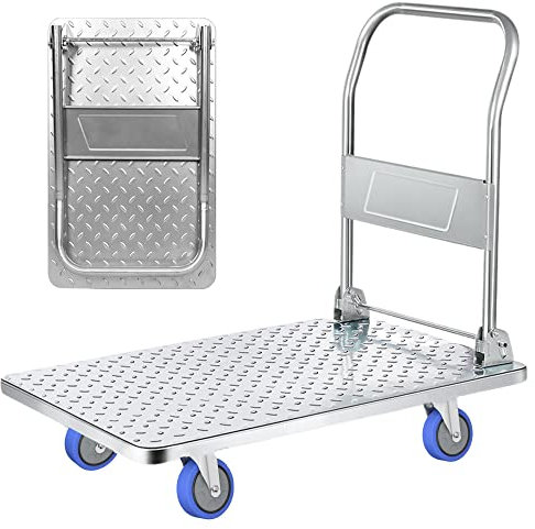 Carro Plataforma con Ruedas. Carretilla Plegable de Carga 250kg. Carrito Plataforma de Mano, Transporte Anticolisión para Mudanzas, Almacén. Acero Titanio.