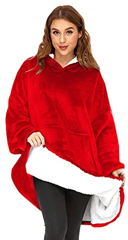 O³ Sudadera Manta Mujer - Batamanta Mujer y Hombre de Polar y Franela con Mangas y Capucha - Sudadera Noches de Invierno (Rojo)