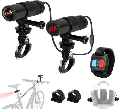 VSYSTO WiFi Bicycle Camera with Remote Control, 2K 170° Super Wide Angle WDR Motorcycle Bike Dash Cam Action Camera with Multi Colour Temperature Display, Night Vision (K5X-LED)