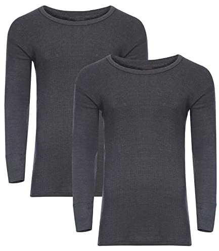 Style Lockers® Pack of 2 Mens Thermal Long Sleeve Base Layer Top - Adults Winter Ski Inner Vest Warm Underwear T-Shirts - Quick Dry Undershirt for Outdoor Sports Running (Charcoal, Large)