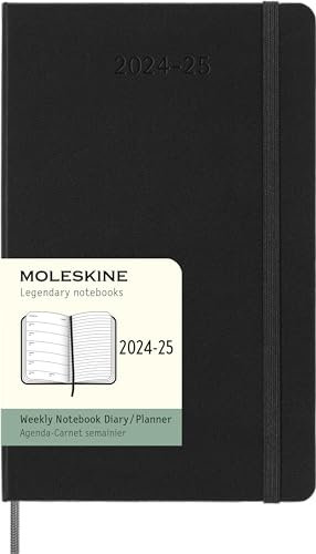 Moleskine Wochenplaner 2024-2025, Agenda Wöchentlich 18 Monate 2025 Mit Platz Für Notizen, Mit Hardcover Und Elastischem Verschluss, Großformat 13 x 21 cm, Farbe Schwarz