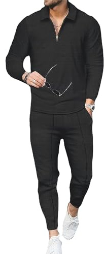 amropi Tute da Ginnastica Uomo Pullover Felpa con Cerniera e Jogging Pantaloni Sportiva Set Nero, XXL