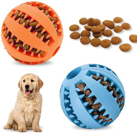 Vordpe 2 Stück Interaktiver Leckerli-Spender, Hundespielzeug, Gummiball für Welpen, kleine Hunde, Langeweile, Zahnreinigung, IQ-Training (7 cm, Blau, Orange)