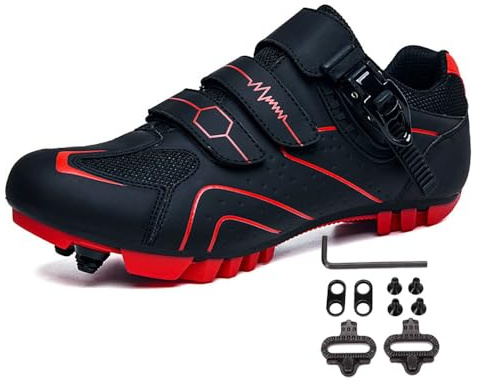 Treer Respirantes Chaussures de Cyclisme Homme et Femmes Chaussure VTT, Chaussure Velo Route Hommes Chaussures Velo Route avec Crampons Antidérapants Semelle Dure Chaussures de Vélo VTT Noir Marine