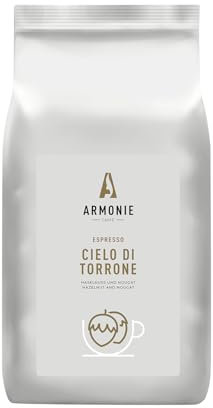 ARMONIE CAFFÈ Cielo di Torrone – Premium Kaffeebohnen (1000g), 80% Arabica & 20% Robusta, Geschmack von Nougat, Haselnuss & Karamell – Ideal für Siebträgermaschine, Kaffeevollautomat & Mokkakanne